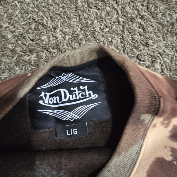 Vintage Von Dutch Flying Eyeball Unisex Sweatshirt Size Large Brown Tie Die - Picture 6 of 8